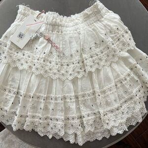LoveShackFancy White Ruffle Embellished Skirt